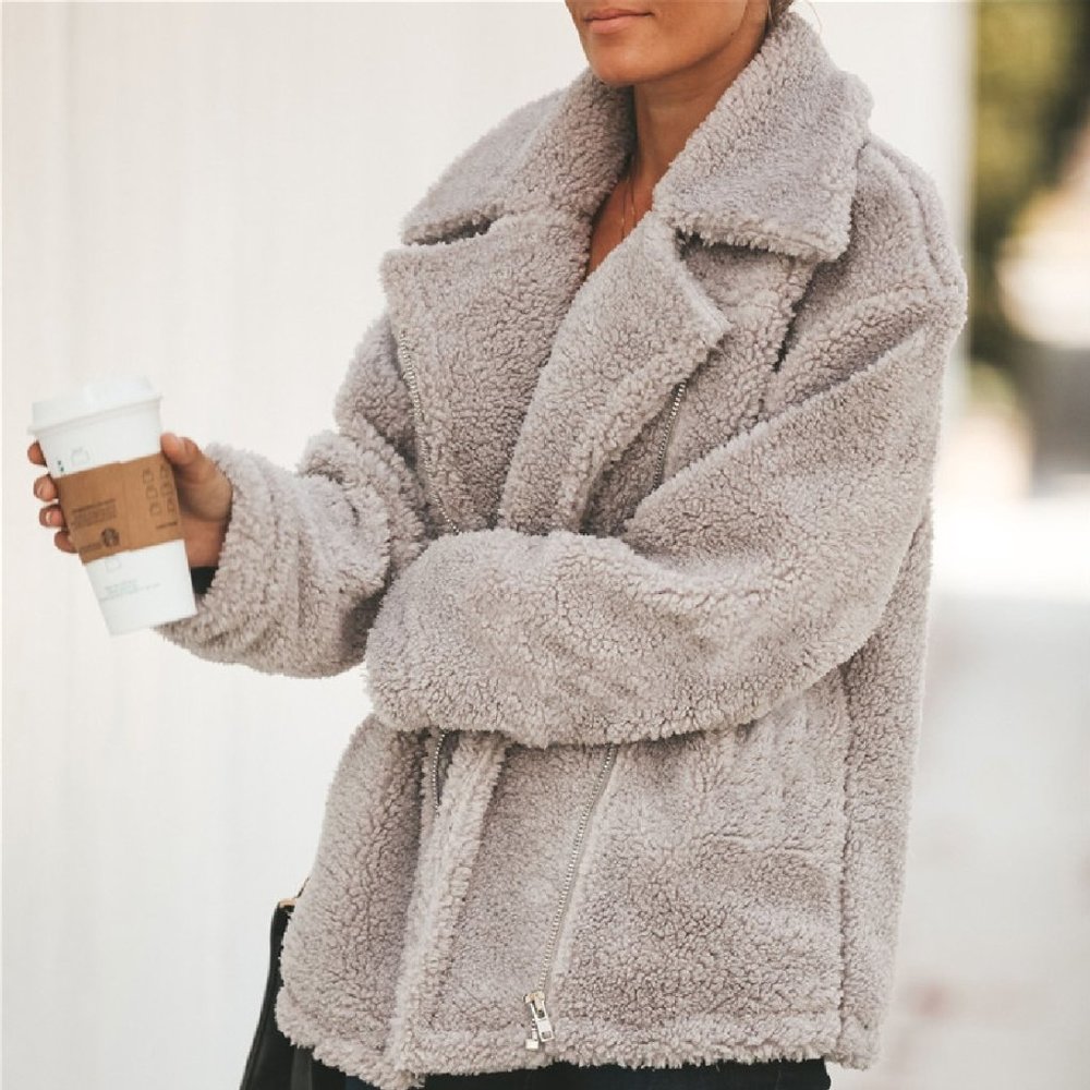 DONATED!! Taupe Teddy Coat with zippered - Picture 1 of 5